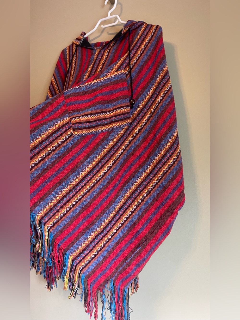 Handmade Woven Boho Hooded Poncho - Picture 7 of 10